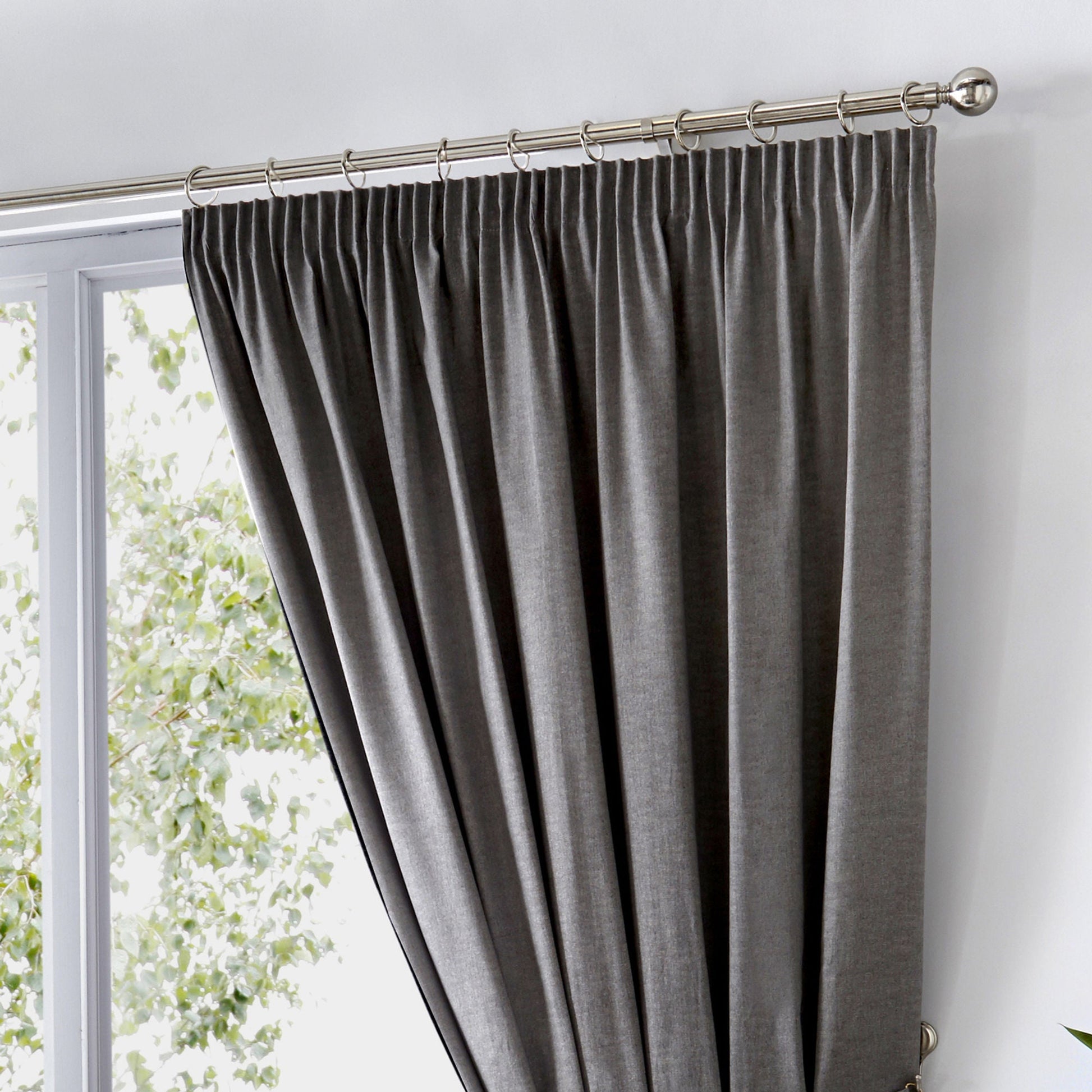 Dijon Pair of Pencil Pleat Curtains by Fusion in Charcoal - Pair of Pencil Pleat Curtains - Fusion