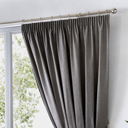 Dijon Pair of Pencil Pleat Curtains by Fusion in Charcoal - Pair of Pencil Pleat Curtains - Fusion