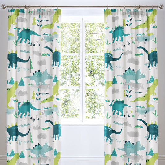 Dino Pair of Pencil Pleat Curtains by Bedlam in Multicolour - Pair of Pencil Pleat Curtains - Bedlam