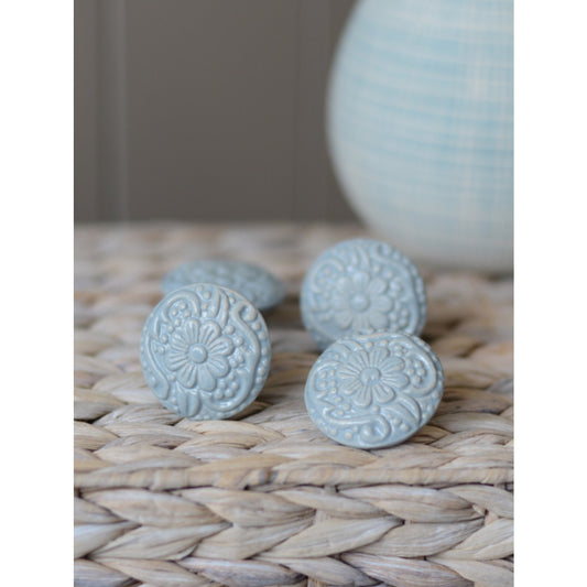 Laura Ashley Embossed Drawer Pulls (Pack of 4) - Dark Duck Egg