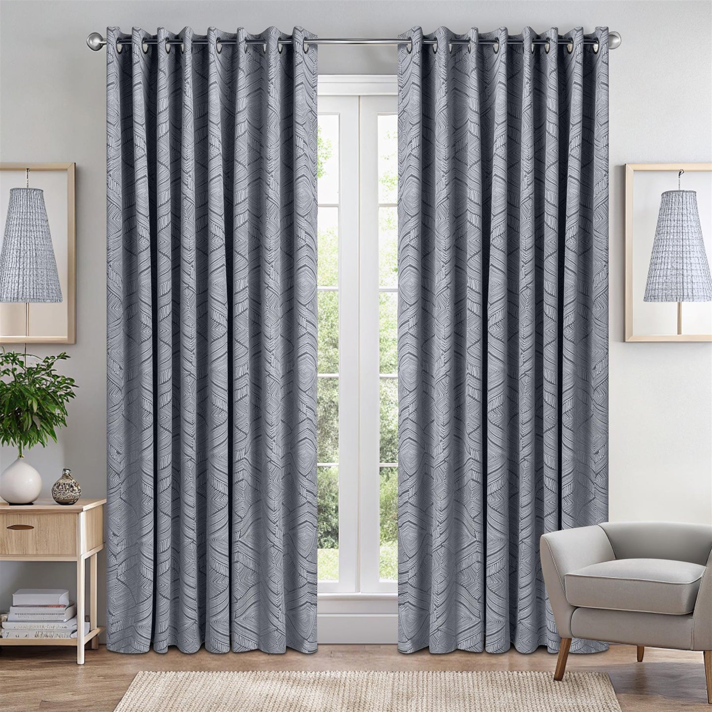 Alan Symonds Aztec Blackout Eyelet Curtains - Silver