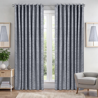Alan Symonds Aztec Blackout Eyelet Curtains - Silver