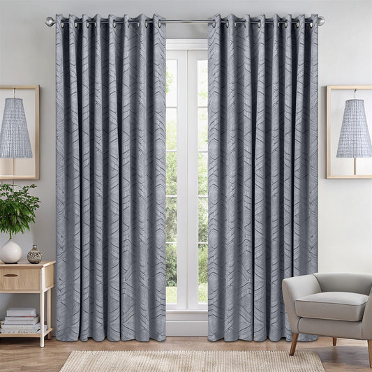 Alan Symonds Aztec Blackout Eyelet Curtains - Silver