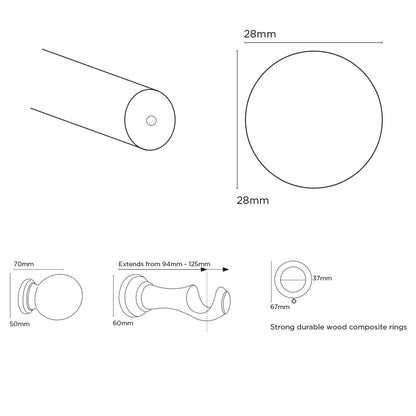 Speedy Woodland 28mm Wooden Curtain Pole - White