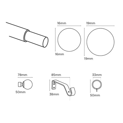 Speedy Ball 16/19mm Extendable Metal Curtain Pole - Antique Brass