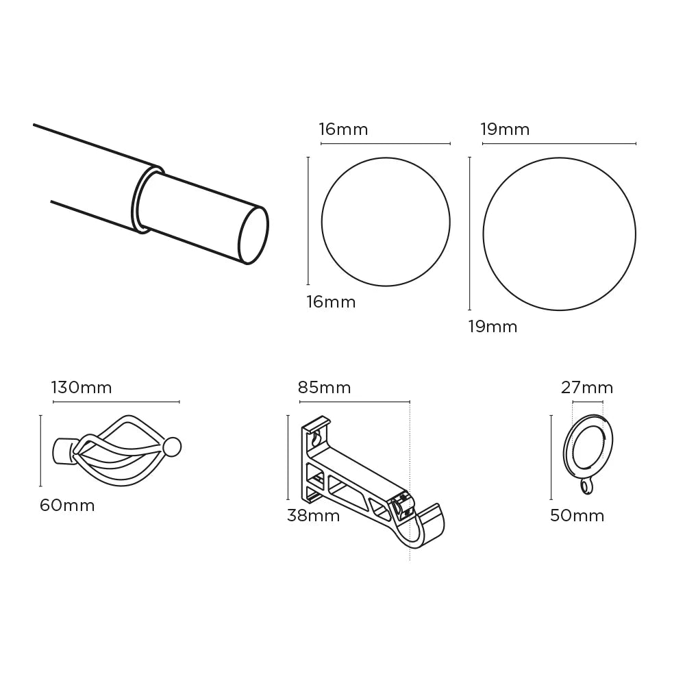 Speedy Crown 16/19mm Extendable Metal Curtain Pole - Black