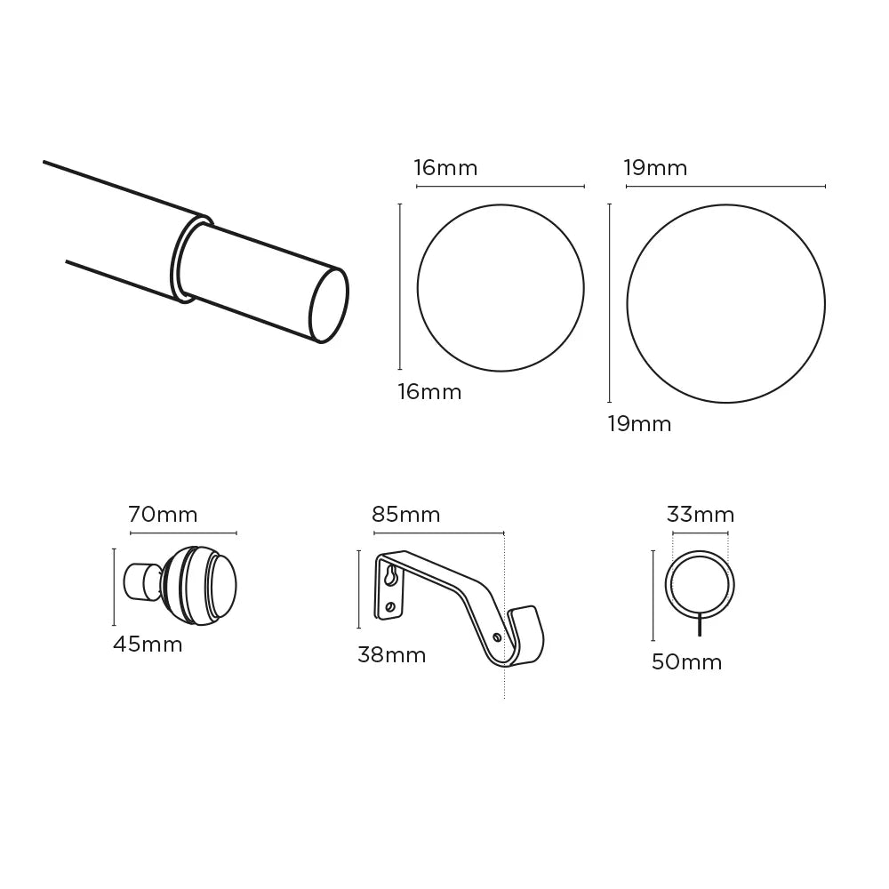 Speedy Sliced Ball 16/19mm Extendable Metal Curtain Pole - Antique Brass