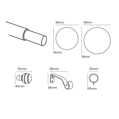 Speedy Sliced Ball 16/19mm Extendable Metal Curtain Pole - Antique Brass