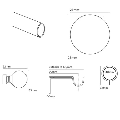 Speedy Ball 28mm Metal Curtain Pole - Chrome