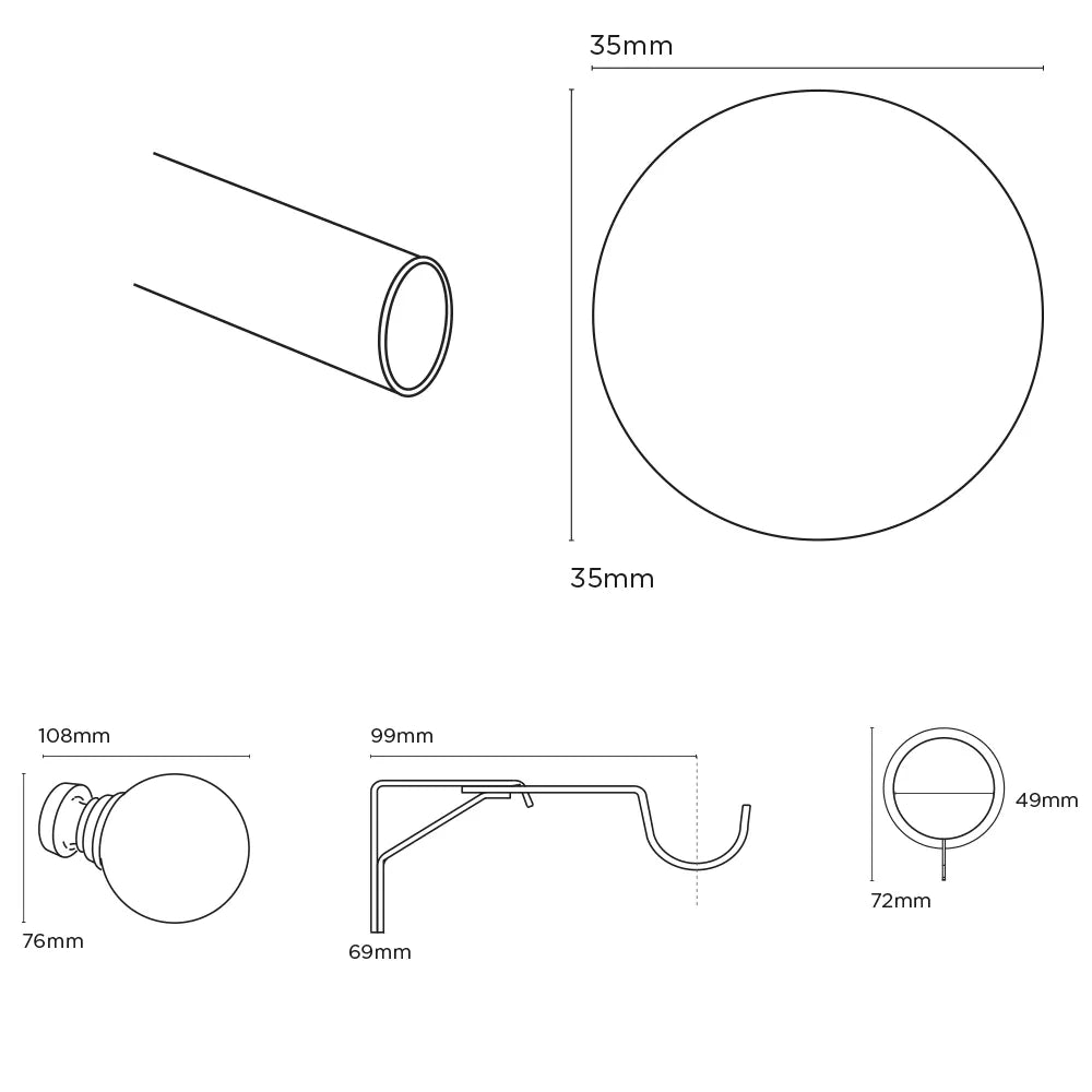 Speedy Ball 35mm Metal Curtain Pole - Satin Silver