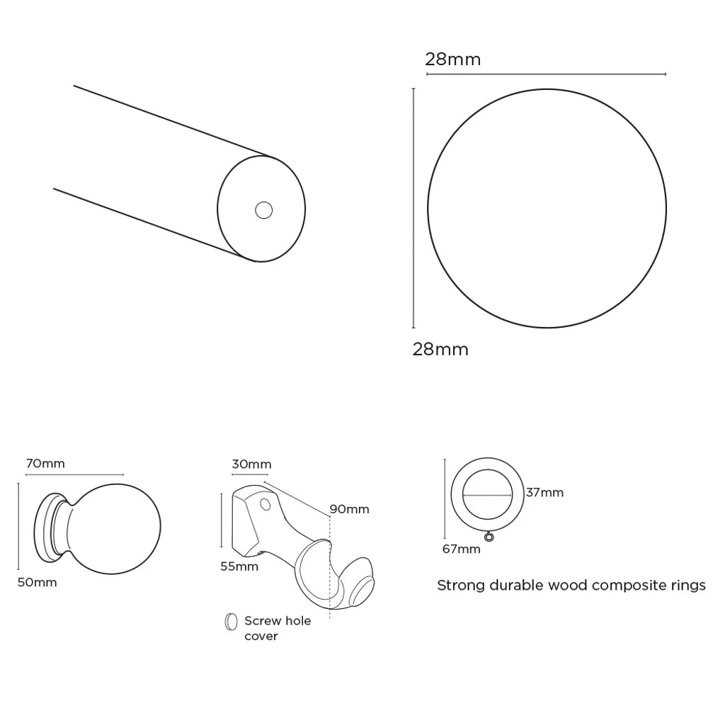 Speedy Victory 28mm Wooden Curtain Pole - Scratched White