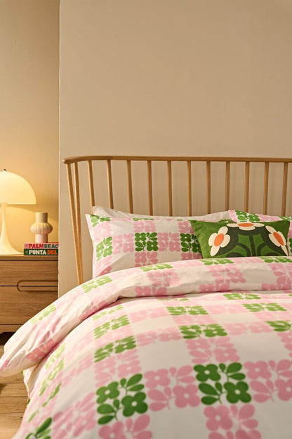 Orla Kiely Floret Check Duvet Cover Set - Dill Pink