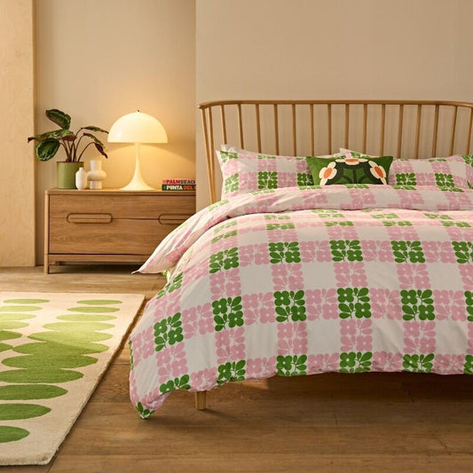 Orla Kiely Floret Check Duvet Cover Set - Dill Pink