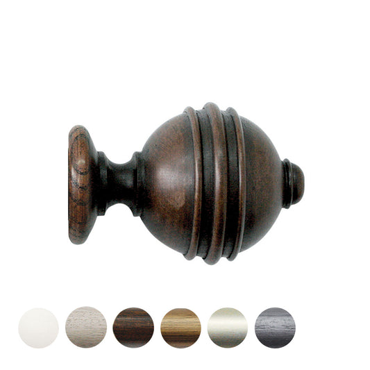 Jones Florentine Ribbed Ball 48mm Wooden Curtain Pole Finial - Oak