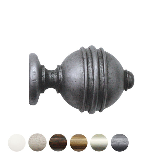 Jones Florentine Ribbed Ball 48mm Wooden Curtain Pole Finial - Pewter