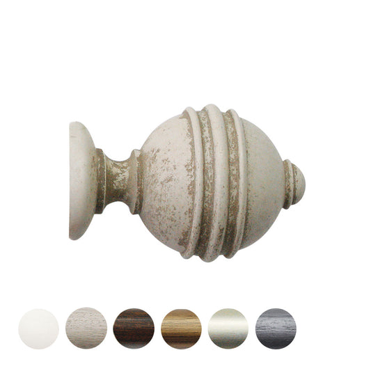 Jones Florentine Ribbed Ball 48mm Wooden Curtain Pole Finial - Putty