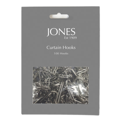 Jones Zinc Plated Metal Curtain Hooks (Pack of 100)