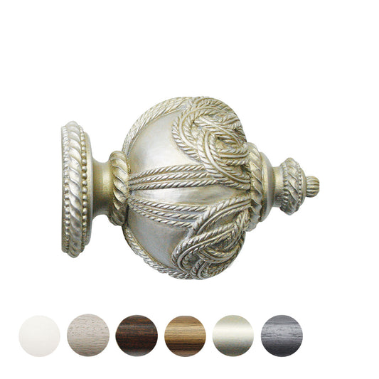 Jones Florentine Rope 48mm Wooden Curtain Pole Finial - Champagne Silver