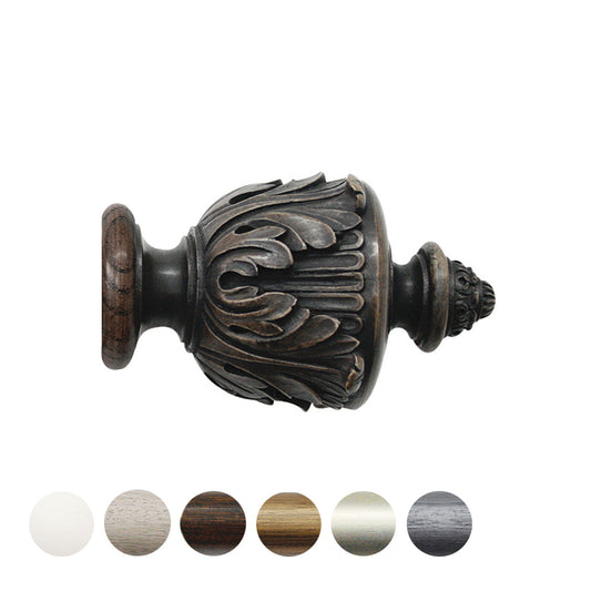 Jones Florentine Acanthus 48mm Wooden Curtain Pole Finial - Oak