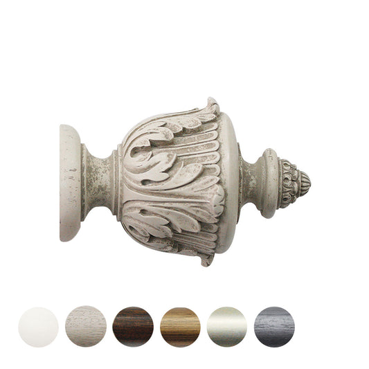 Jones Florentine Acanthus 48mm Wooden Curtain Pole Finial - Putty
