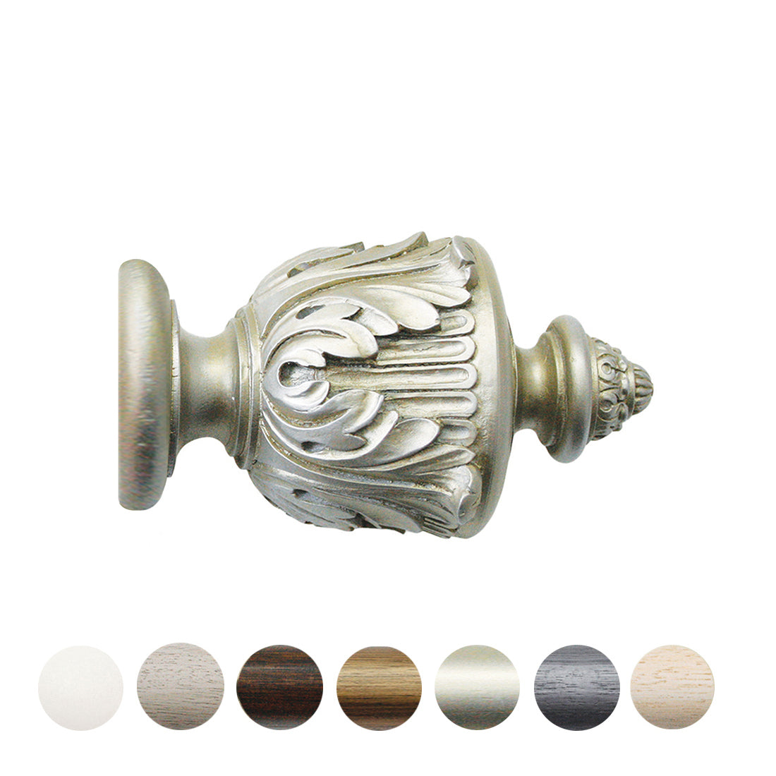 Jones Grande Acanthus 63mm Wooden Curtain Pole Finial - Champagne Silver