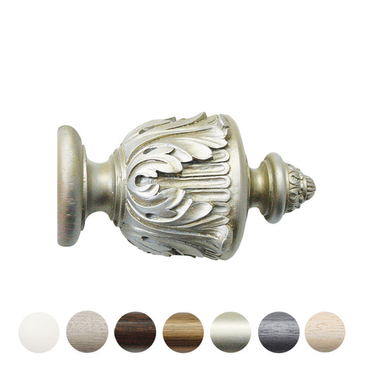 Jones Grande Acanthus 63mm Wooden Curtain Pole Finial - Champagne Silver