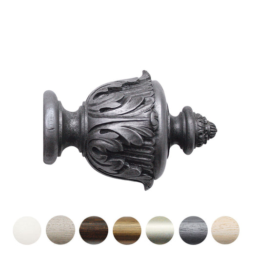 Jones Grande Acanthus 63mm Wooden Curtain Pole Finial - Pewter
