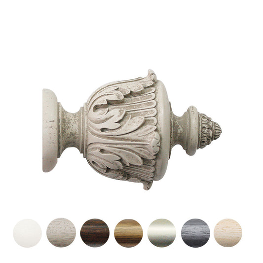 Jones Grande Acanthus 63mm Wooden Curtain Pole Finial - Putty