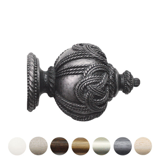 Jones Grande Rope 63mm Wooden Curtain Pole Finial - Pewter