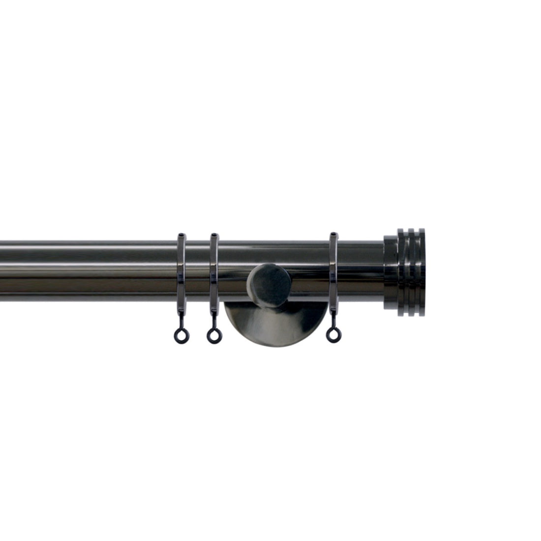 Jones Strand Ribbed End Stop 35mm Metal Curtain Pole Finials (Pair) - Black Nickel