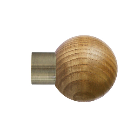 Jones Strand Ball 35mm Light Oak Curtain Pole Finials (Pair) - Burnished Brass