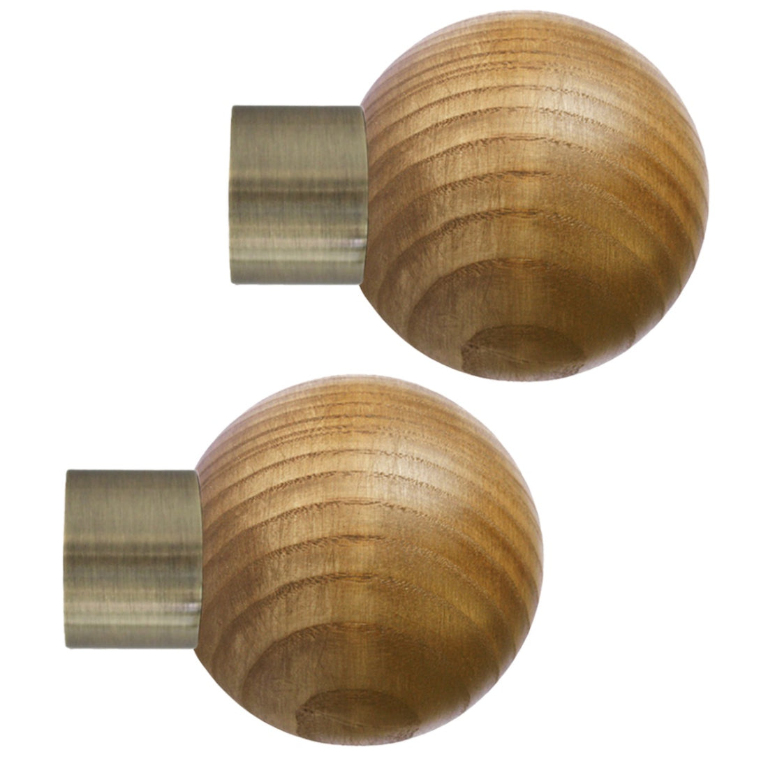 Jones Strand Ball 35mm Light Oak Curtain Pole Finials (Pair) - Burnished Brass