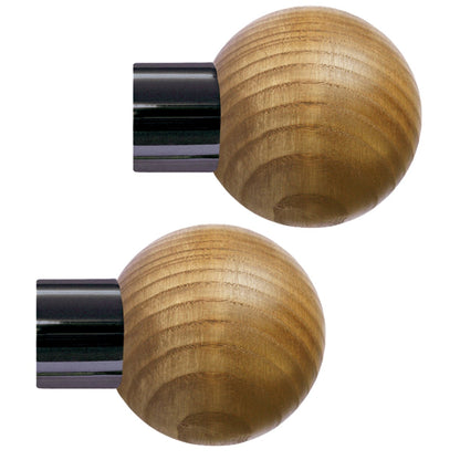Jones Strand Ball 35mm Light Oak Curtain Pole Finials (Pair) - Black Nickel