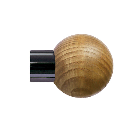 Jones Strand Ball 35mm Light Oak Curtain Pole Finials (Pair) - Black Nickel
