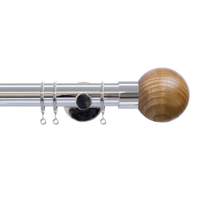 Jones Strand Ball 35mm Light Oak Curtain Pole Finials (Pair) - Chrome