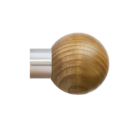 Jones Strand Ball 35mm Light Oak Curtain Pole Finials (Pair) - Matt Nickel