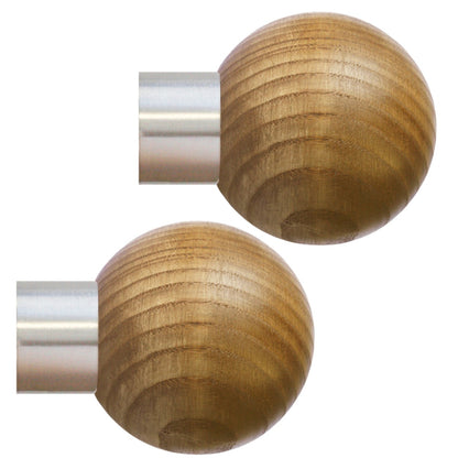 Jones Strand Ball 35mm Light Oak Curtain Pole Finials (Pair) - Matt Nickel
