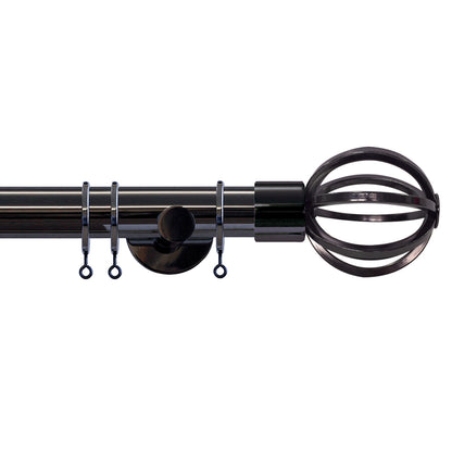 Jones Strand Cage 35mm Metal Curtain Pole Finials (Pair) - Black Nickel