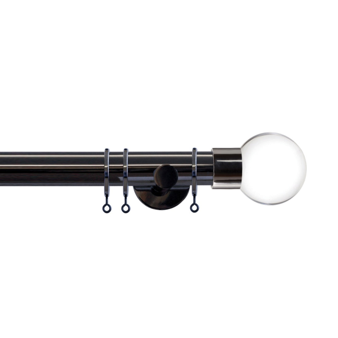 Jones Strand Clear Ball 35mm Metal Curtain Pole Finials (Pair) - Black Nickel