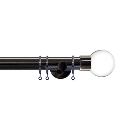 Jones Strand Clear Ball 35mm Metal Curtain Pole Finials (Pair) - Black Nickel