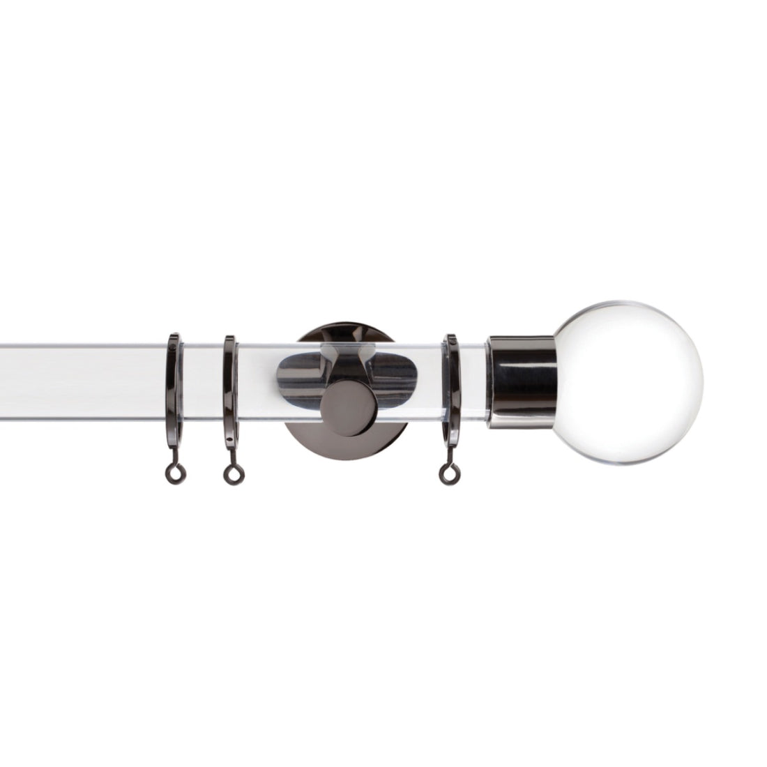 Jones Strand Clear Ball 35mm Metal Curtain Pole Finials (Pair) - Black Nickel