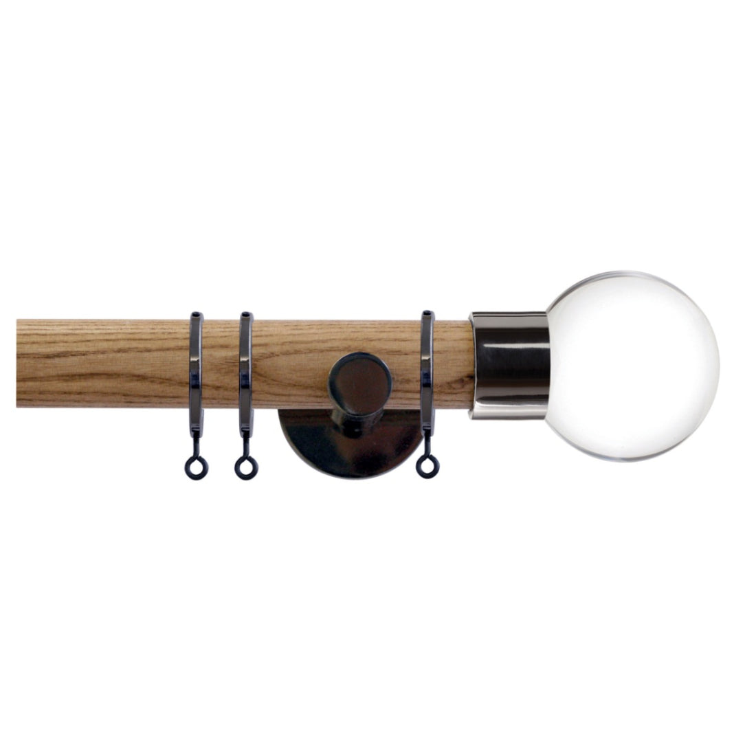 Jones Strand Clear Ball 35mm Metal Curtain Pole Finials (Pair) - Black Nickel