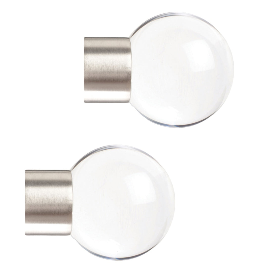 Jones Strand Clear Ball 35mm Metal Curtain Pole Finials (Pair) - Matt Nickel
