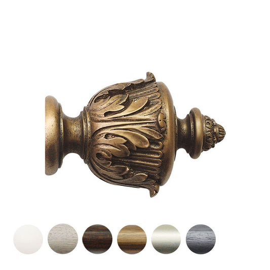 Jones Florentine Acanthus 48mm Wooden Curtain Pole Finial - Antique Gold