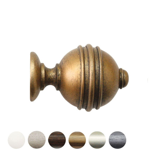 Jones Florentine Ribbed Ball 48mm Wooden Curtain Pole Finial - Antique Gold