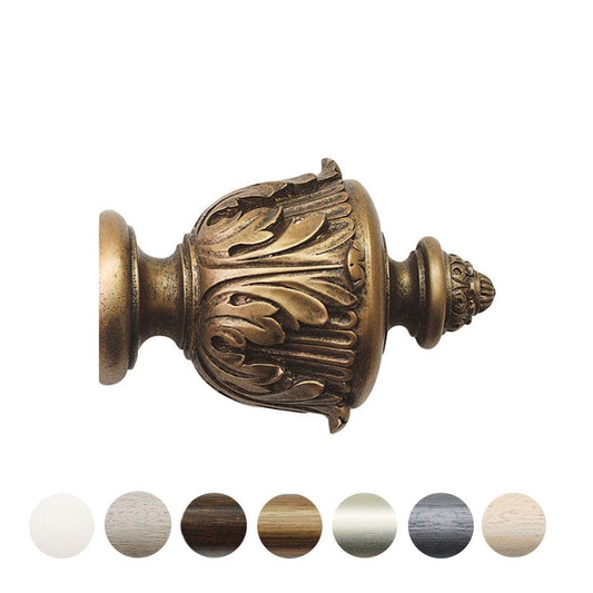 Jones Grande Acanthus 63mm Wooden Curtain Pole Finial - Antique Gold