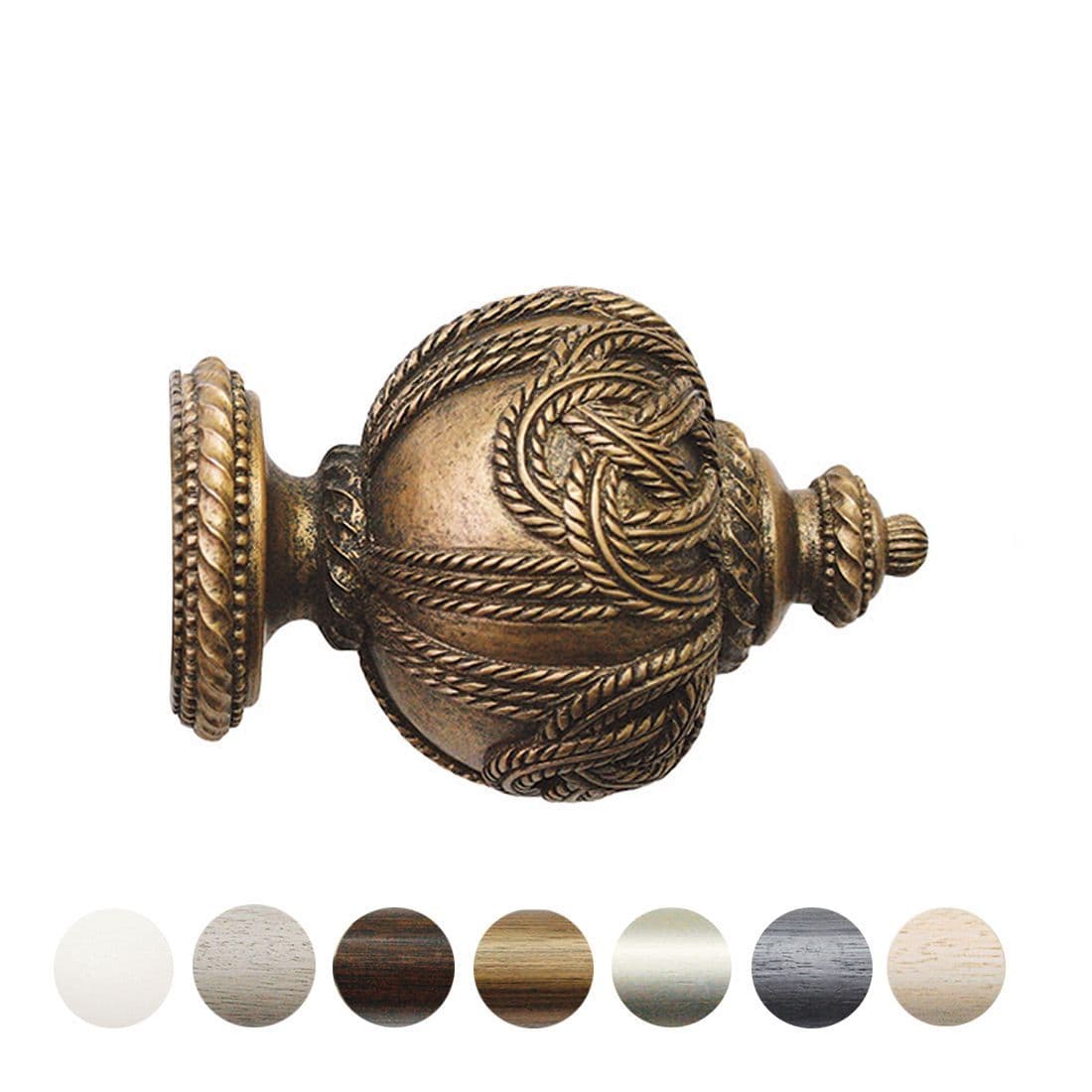 Jones Grande Rope 63mm Wooden Curtain Pole Finial - Antique Gold