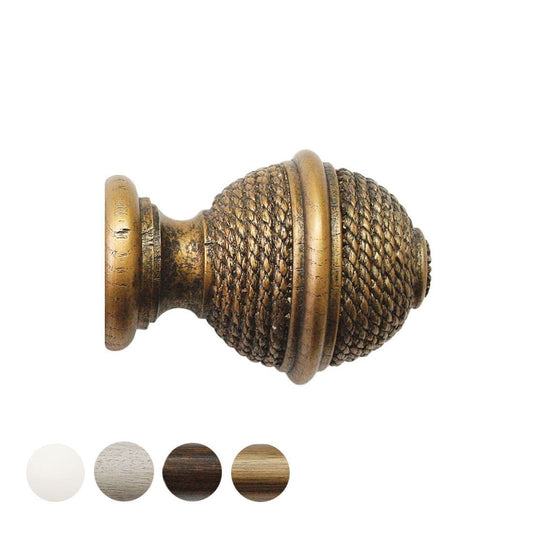 Jones Hardwick Woven Rope 40mm Wooden Curtain Pole Finial - Antique Gold