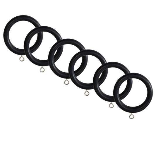Laura Ashley 35mm Wooden Curtain Rings (Pack of 6) - Black