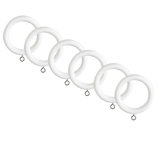 Laura Ashley 35mm Wooden Curtain Rings (Pack of 6) - Cotton White